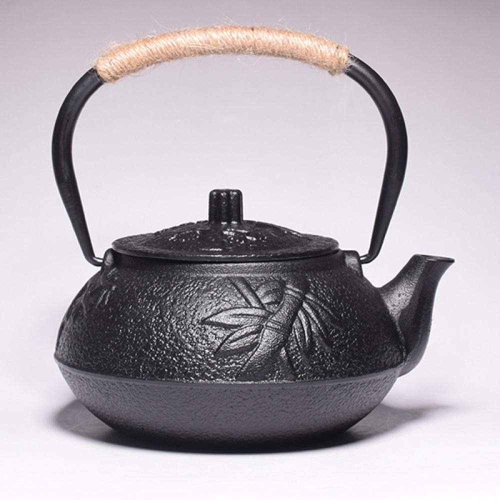 900ml Cast iron tea kettle teapot tea accessories big tea tea set house decor for friends family tea lovers-Bamboo gold