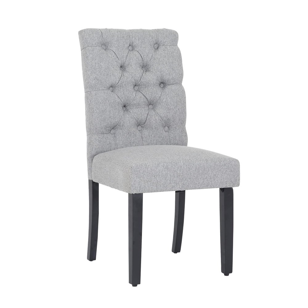WestinTrends Hayes Tufted Dining Chairs, Linen Fabric Upholstered Kitchen Dining Table Chairs with Solid Wood Legs, Gray