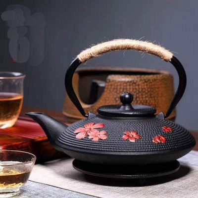 900ml Cast iron cherry blossoms tea kettle teapot tea accessories tea set house decor for friends family tea lovers-red