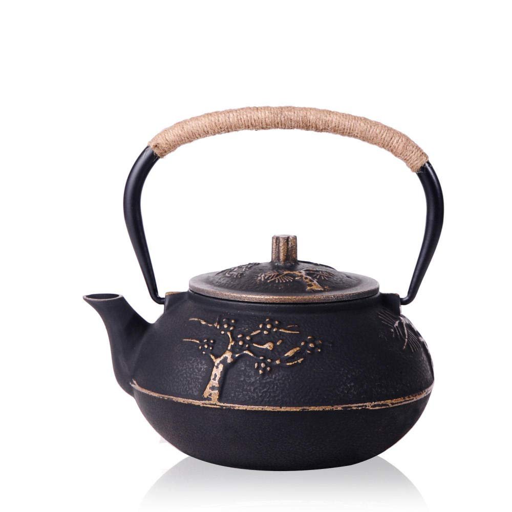 900ml Cast iron tea kettle teapot tea accessories big tea tea set house decor for friends family tea lovers-Bamboo black