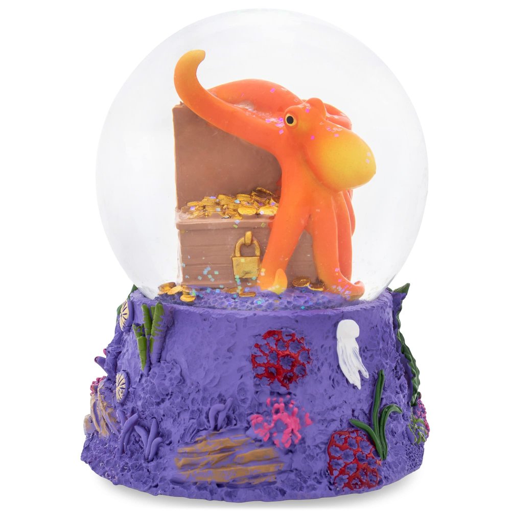 Elanze Designs Octopus Treasure Purple Chest Gold Coins Booty Pirate Loot Coral Anemone Seaweed Squid Ocean Water 100MM Musical Glitter Snow Globe Plays Tune by The Beautiful Sea