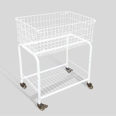 HENNZE--Basket for Garments Storage,Easy Moved with Wheels Have Brake,Wire luandry Basket visable Storage Space, White,Rolling Laundry Basket