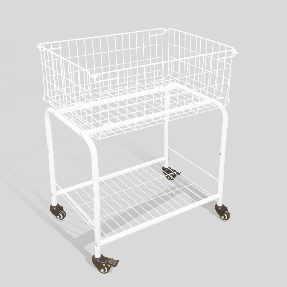 HENNZE--Basket for Garments Storage,Easy Moved with Wheels Have Brake,Wire luandry Basket visable Storage Space, White,Rolling Laundry Basket