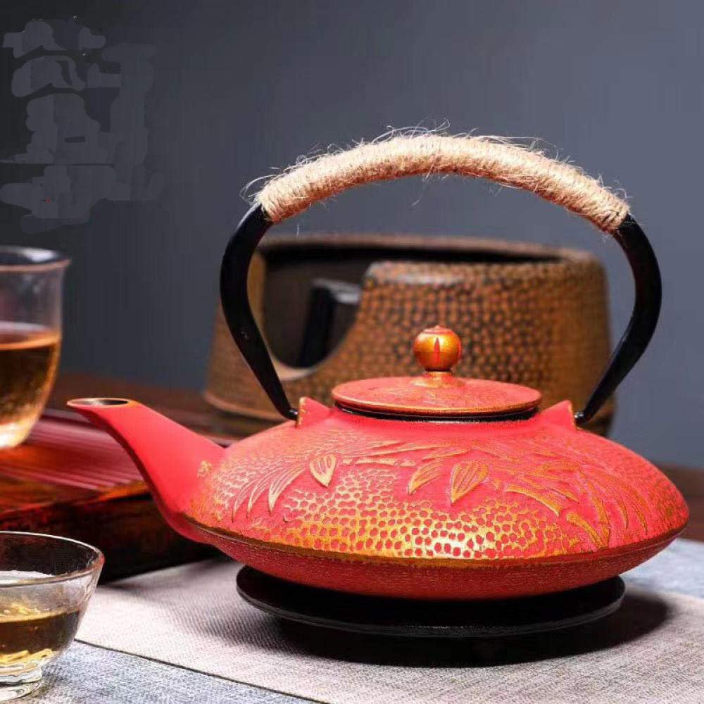 900ml Cast iron cherry blossoms tea kettle teapot tea accessories tea set house decor for friends family tea lovers-leaf red