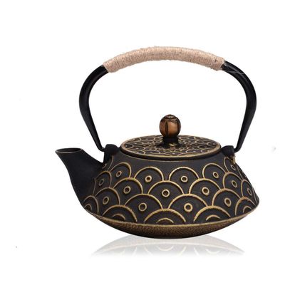 900ml Cast iron cherry blossoms tea kettle teapot tea accessories tea set house decor for friends family tea lovers-Fish pattern gold