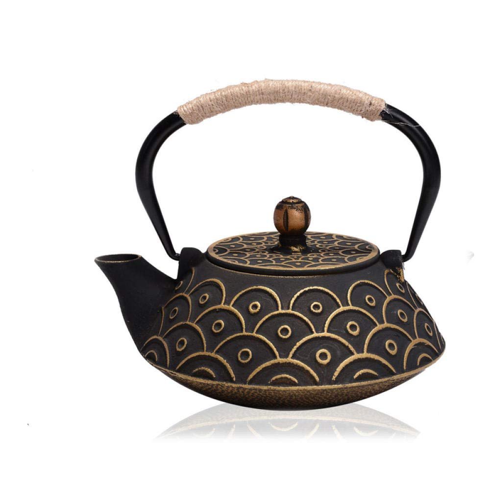 900ml Cast iron cherry blossoms tea kettle teapot tea accessories tea set house decor for friends family tea lovers-Fish pattern gold