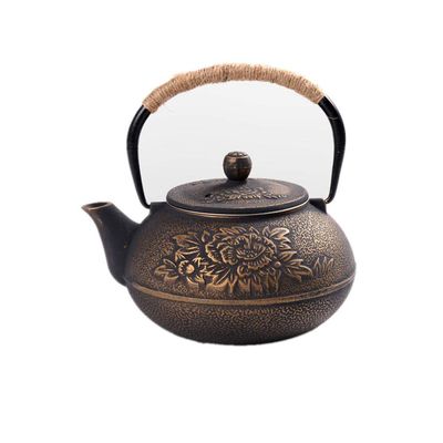 900ml cast iron pot uncoated iron teapot southern Japan Japanese kung fu tools stainless steel sieve peony teakettle-As shown