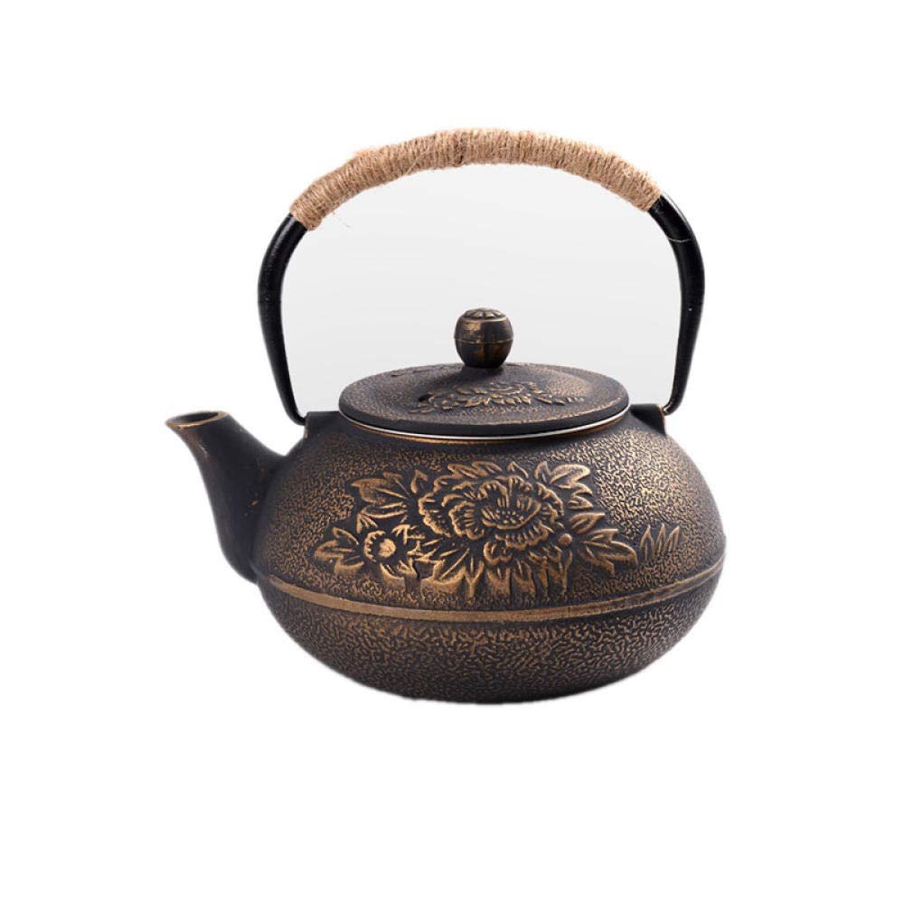 900ml cast iron pot uncoated iron teapot southern Japan Japanese kung fu tools stainless steel sieve peony teakettle-As shown