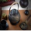900ml cast iron pot uncoated iron teapot southern Japan Japanese kung fu tools stainless steel sieve peony teakettle-As shown view 2