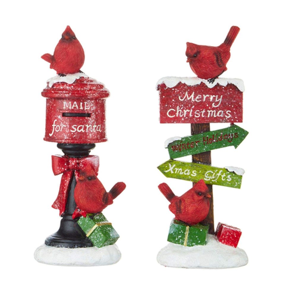 Raz Imports 2021 9-inch Cardinals w/ Glittered Sign & Mailbox, Assortment of 2.
