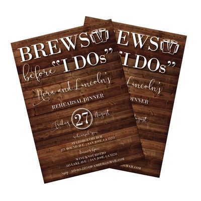 Brews Before I Do | Rustic Rehearsal Dinner Invitations | Rehearsal Invitations | Brewery | Love is Brewing Invite | Wood
