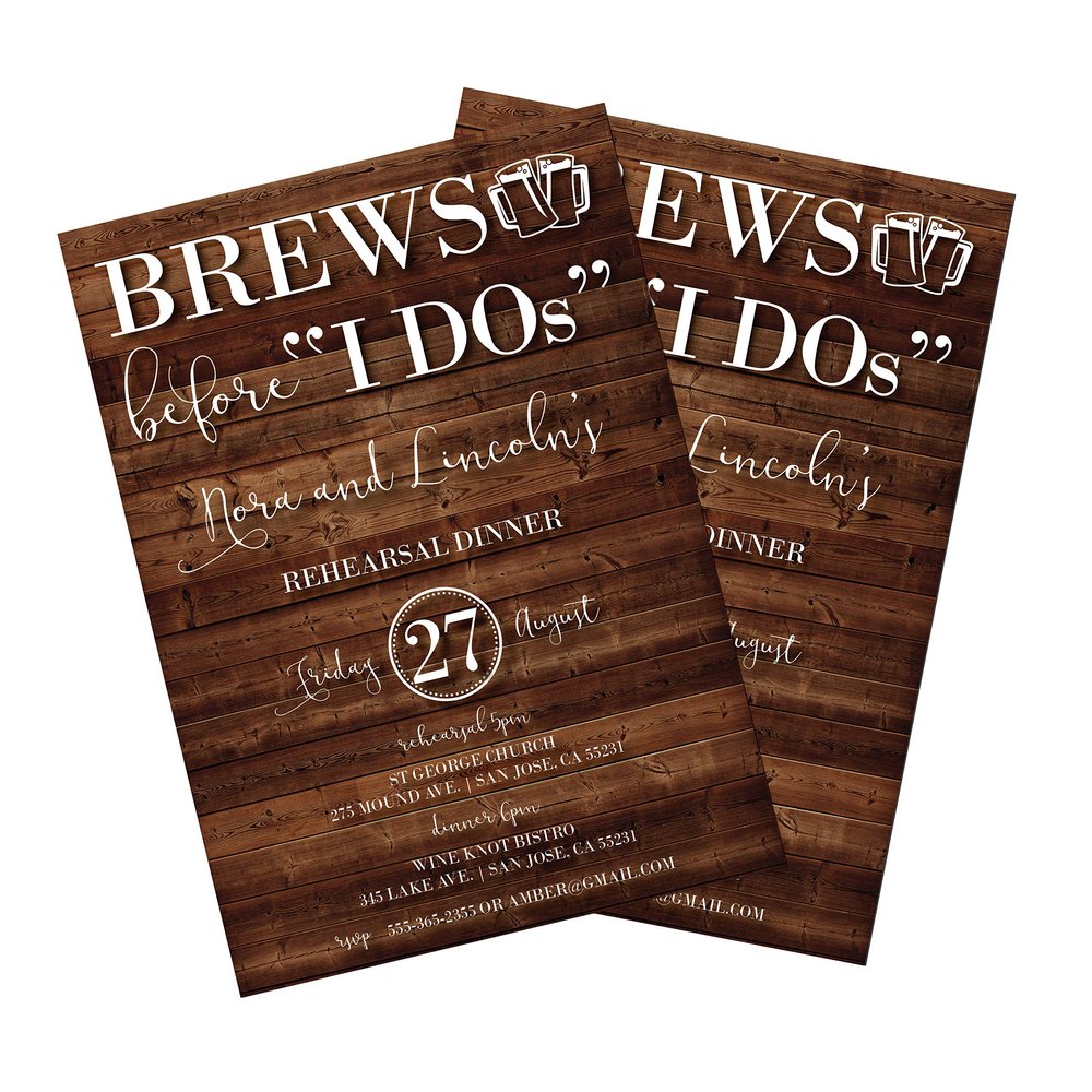 Brews Before I Do | Rustic Rehearsal Dinner Invitations | Rehearsal Invitations | Brewery | Love is Brewing Invite | Wood