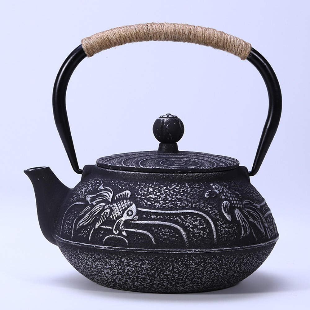 900ml Cast iron cherry blossoms tea kettle teapot tea accessories tea set house decor for friends family tea lovers-fish silver