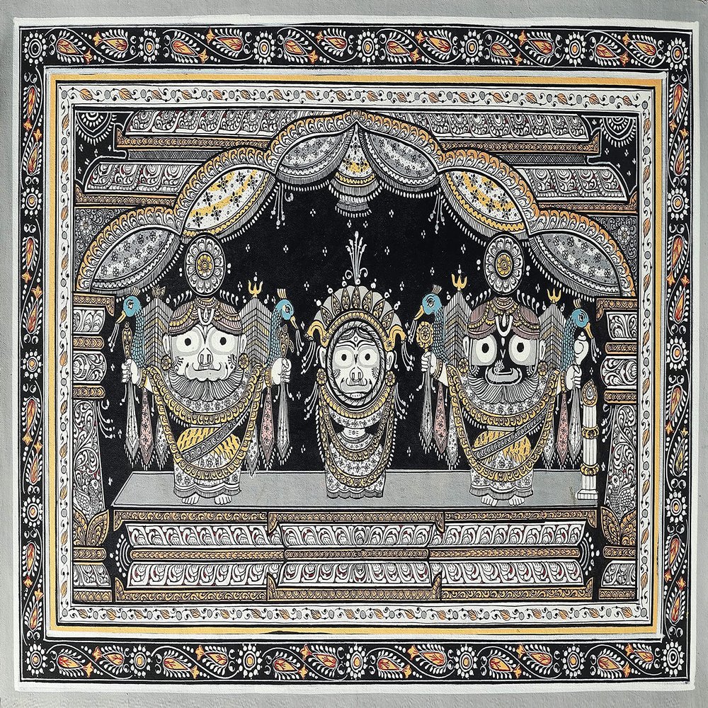 Exotic India Jagannath in Nagarjuna Vesha (Shringar Done Every 25 Years) - Water Color Painting on PattiFolk Art