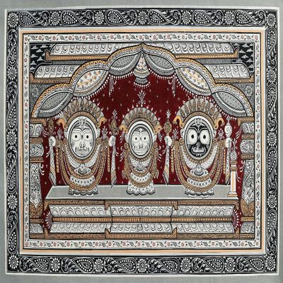 Exotic India Jagannath in Sona Vesha (Shringar) - Water Color Painting on PattiFolk Art From The Temple Town Puri