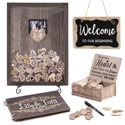Y&K Homish Wedding Guest Book Set Alternative Rustic Wedding Decorations for Reception Wedding Signs Rustic Brown Set