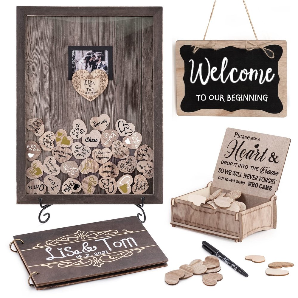 Y&K Homish Wedding Guest Book Set Alternative Rustic Wedding Decorations for Reception Wedding Signs Rustic Brown Set
