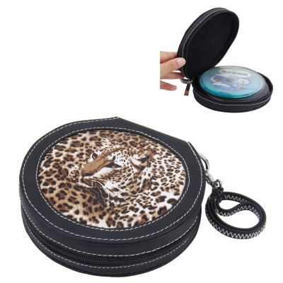 Lingland Portable Cheetah Pattern 20 CD Disc Storage Case Leather Bag Heavy Duty CD/DVD Wallet for Car, Home, Office and Travel Car Storage Box Storage Box Storage Box (Color : Beige)