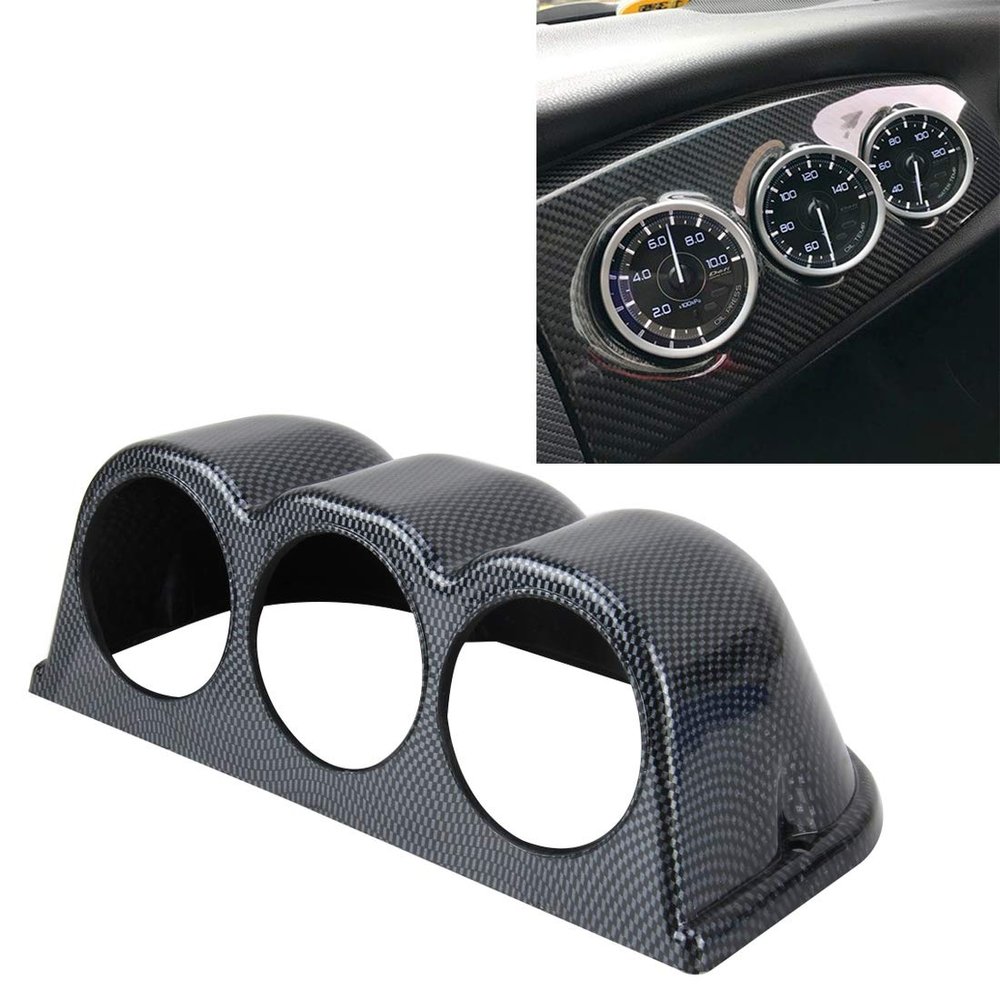 Lingland 60mm Universal Horizontal Carbon lead Material 3 Triple Auto Car Dash Gauge Meter Pod Mount Holder Dashboard 3 Hole Cup Vehicle Performance Meter Instrument Accessories Car storage box storag