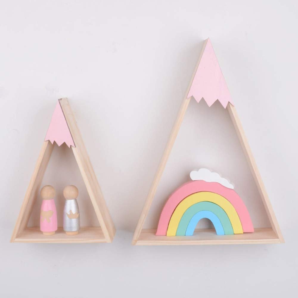 2pcs/Set Wooden Floating Wall Shelves,Wall Mounted Storage Shelves,Home Wall Storage Racks Holder for Living Room Bedroom Kitchen Bathroom (Pink)