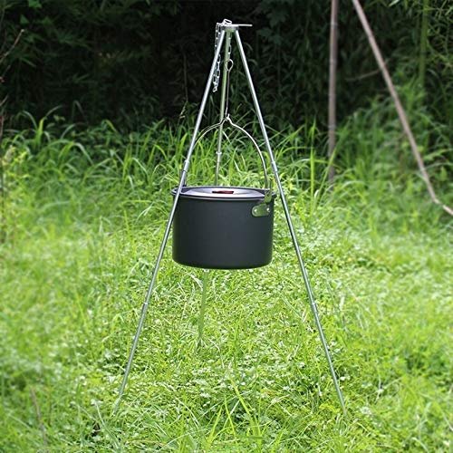 Lingland Outdoor Camping Cooking Tripod Hanging Pot Durable Portable Bonfire Tripod Cookware Set Cookware Picnic Boiler Cookware
