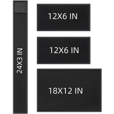 Bar Mat 4Pack IMIYOKU 0.3" Thick Durable Bar Mat for Spills Service Mat for Coffee Bars Restaurants and Counter Top Dish Drying Mat Glass Drying Mat (Black 1PC/18" x 12" +1PCS/23" x 3" +2PC/12" x 6")