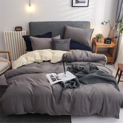 GZZBMY Plain Reversible Bedding Set,Reversible King Size Duvet Set Includes Duvet Cover & 2 Pillow Case & 1 Fitted Sheet,Cover Bedding Bedroom Set Double Set with Zipper Closure (Gray,150 * 200cm)