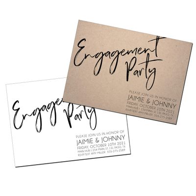 Engagement Invitations | Engagement Party Invites | Minimalist | Black and White | Craft | Kraft | Wedding Engagement | Modern