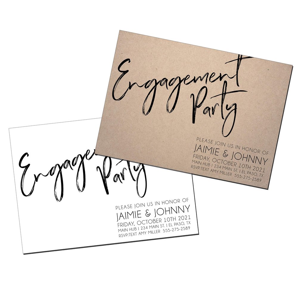 Engagement Invitations | Engagement Party Invites | Minimalist | Black and White | Craft | Kraft | Wedding Engagement | Modern