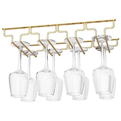 Wine Glass Rack - Under Cabinet, Hanging Wine Glass Holder, Iron Wine Glass Organizer - Chrome (Gold)