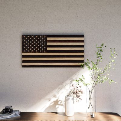 CONSDAN Wooden American Flag Wall Art, Rustic USA Hardwood Wall Decor | Regular Color, 37"x19.5"