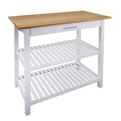 Kitchen Island with Solid Wood Top, White & Cherry Natural