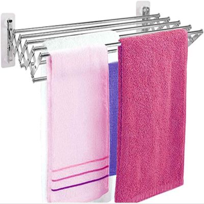 GXFWJD Long Lasting Durability Accordion Wall Mounted Drying Rack Stainless Steel Clothes Airer Retractable Folding Laundry Drying Bar Hanger Hanging Towel Holder (Color : Silver, Size : 60cm)
