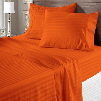 100% Egyptian Cotton 600 Thread Count Bed Sheets-King Size, Deep Pocket Upto 14-16'' Sheet Set,Orange Stripe
