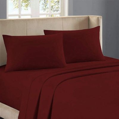 1000-Thread-Count 100% Egyptian Cotton Bed Sheet, 4-Pc Full XL Burgundy Solid Sheet Set Single Ply Long Staple Cotton Yarns, Sateen Weave, Fits Mattress Upto 28" Deep Pocket
