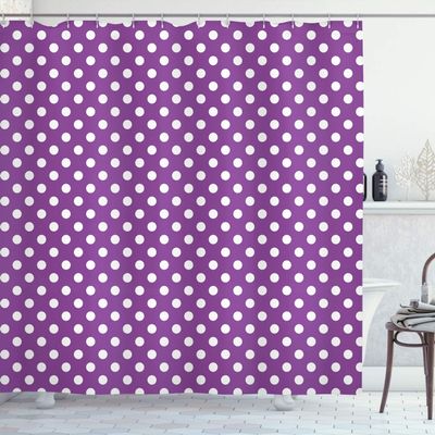 Ambesonne Abstract Shower Curtain, Picnic Inspired 50s 60s 70s Themed Polka Dot Retro Spotted Pattern Print, Cloth Fabric Bathroom Decor Set with Hooks, 69" W x 84" L, Purple White