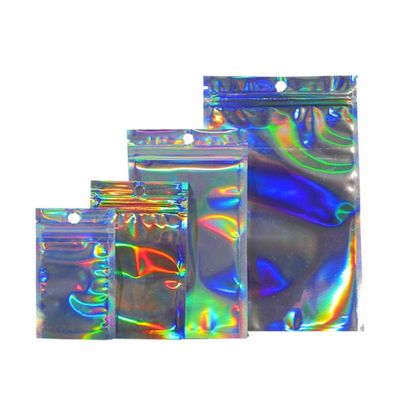 100PCS Clear Airtight Mylar Zip Lock Bags with Hang Hole Resealable Smell Proof Pouch Rainbow Aluminum Foil Packaging Bags Food Storage (9x16cm (3.5x6.3 inch))
