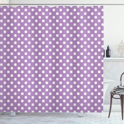 Ambesonne Abstract Shower Curtain, Picnic Inspired 50s 60s 70s Themed Polka Dot Retro Spotted Pattern Print, Cloth Fabric Bathroom Decor Set with Hooks, 69" W x 84" L, Lavender White