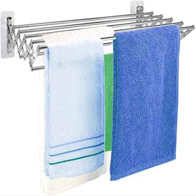 GXFWJD Extendable Wall-Mounted Washing Line Accordion Style Clothes Drying Rack Space Saving Clothes Horse Airer Indoor and Outdoor Concealed Screws Design (Color : Silver, Size : 40cm)