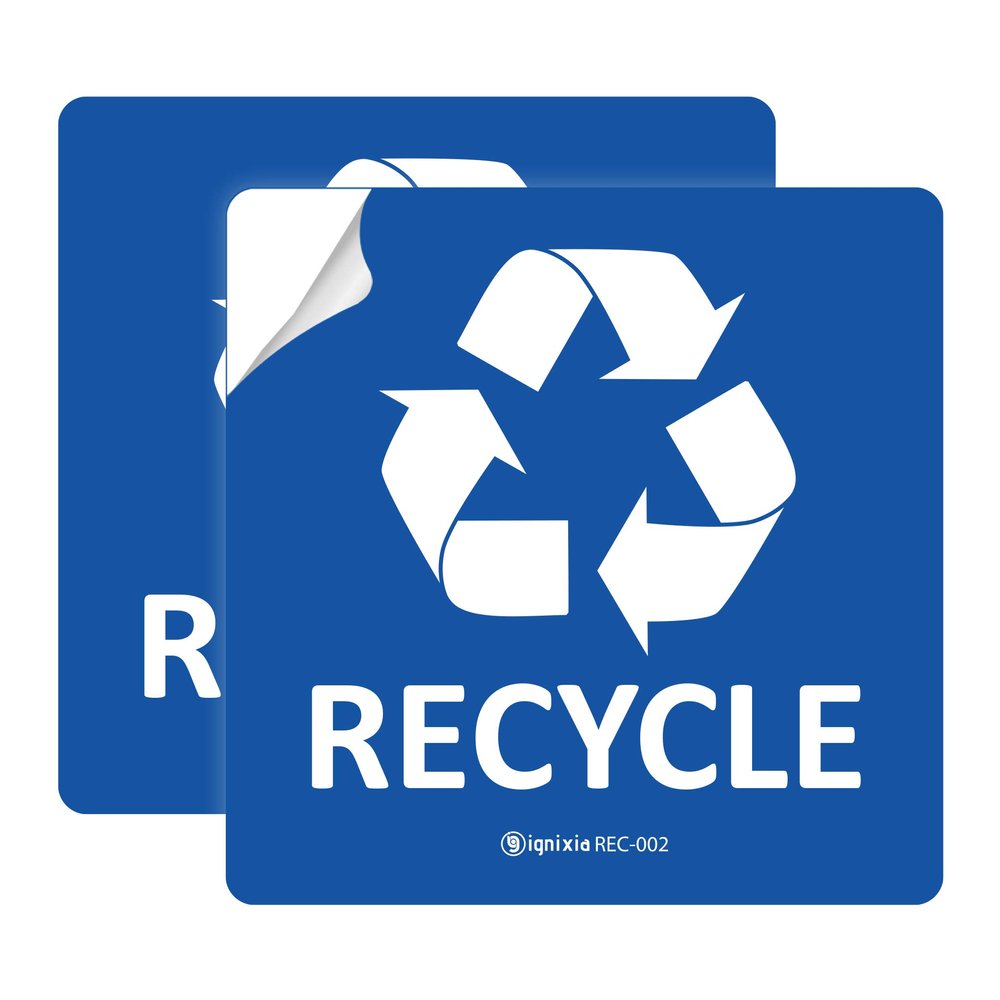IGNIXIA Pack of 02 Recycle Sign Decals self Adhesive - Recycling Stickers 5 x 5 Inches Recycle and Trash Sticker for Trash can with Over Lamination- Recycle Labels