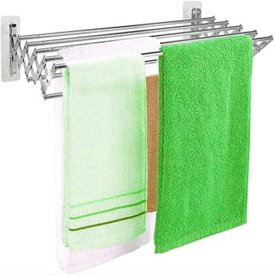 GXFWJD Towel Holder Laundry Drying Rack Wall Mounted Retractable Fold Away Clothes Dry Racks Towel and Hooks Indoor Outdoor Foldable Long Lasting Durability (Color : Silver, Size : 80cm)