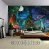 Aidatain Fantasy Mushroom Forest Tapestry for Teen Girl Magical Tree of Life House Full Moon Wall Hanging Fairy Tale World Tapestries Flannel Large Size 80" 60" Wall Decor Bedroom Living Room GTCCAT1 view 2