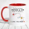 The Love Between Mother And Son Knows No Distance, I Love You Mom! - Mother Day Mom And Son West Virginia to Minnesota Accent Mug 11 OZ (Red) view 1