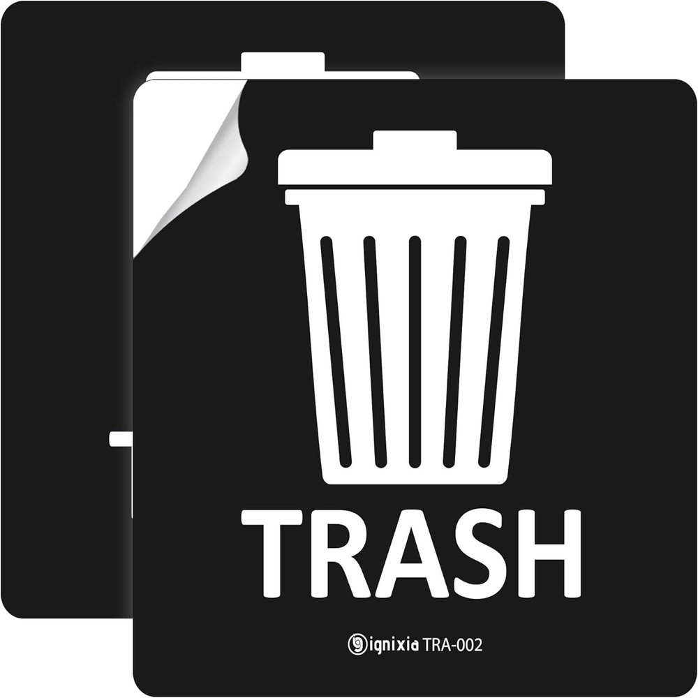 IGNIXIA Pack of 02 Recycle Sign Decals self Adhesive - Recycling Stickers 5 x 5 Inches Recycle and Trash Sticker for Trash can with Over Lamination- Recycle Labels (Black, 5 X 5 Inches)