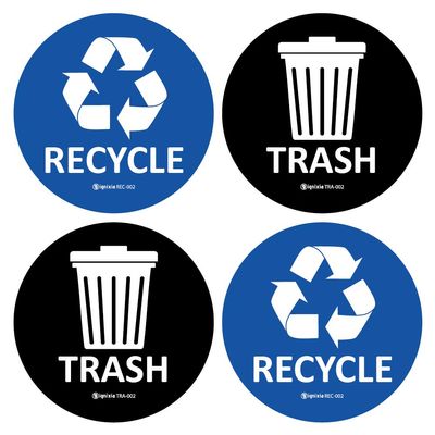 IGNIXIA Recycle & Trash Stickers Combo, Trash Bin Decals Recycle Sticker Trash Symbols Sticker 4 X 4 Inches PVC Vinyl Self Adhesive (Blue and Black)