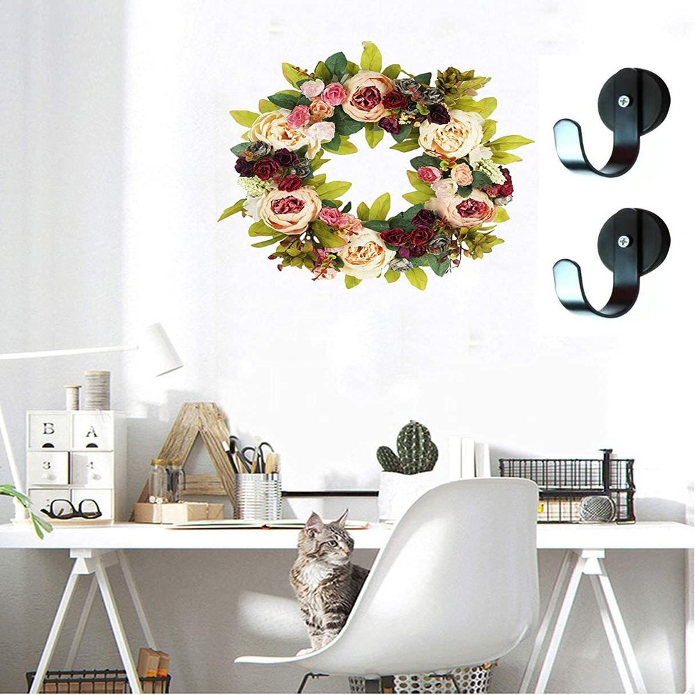 Jinegelela 2PCS Magnetic Metal Wreath Hanger Door Hook, Wreath Hook Holder for Metal Door (Black)