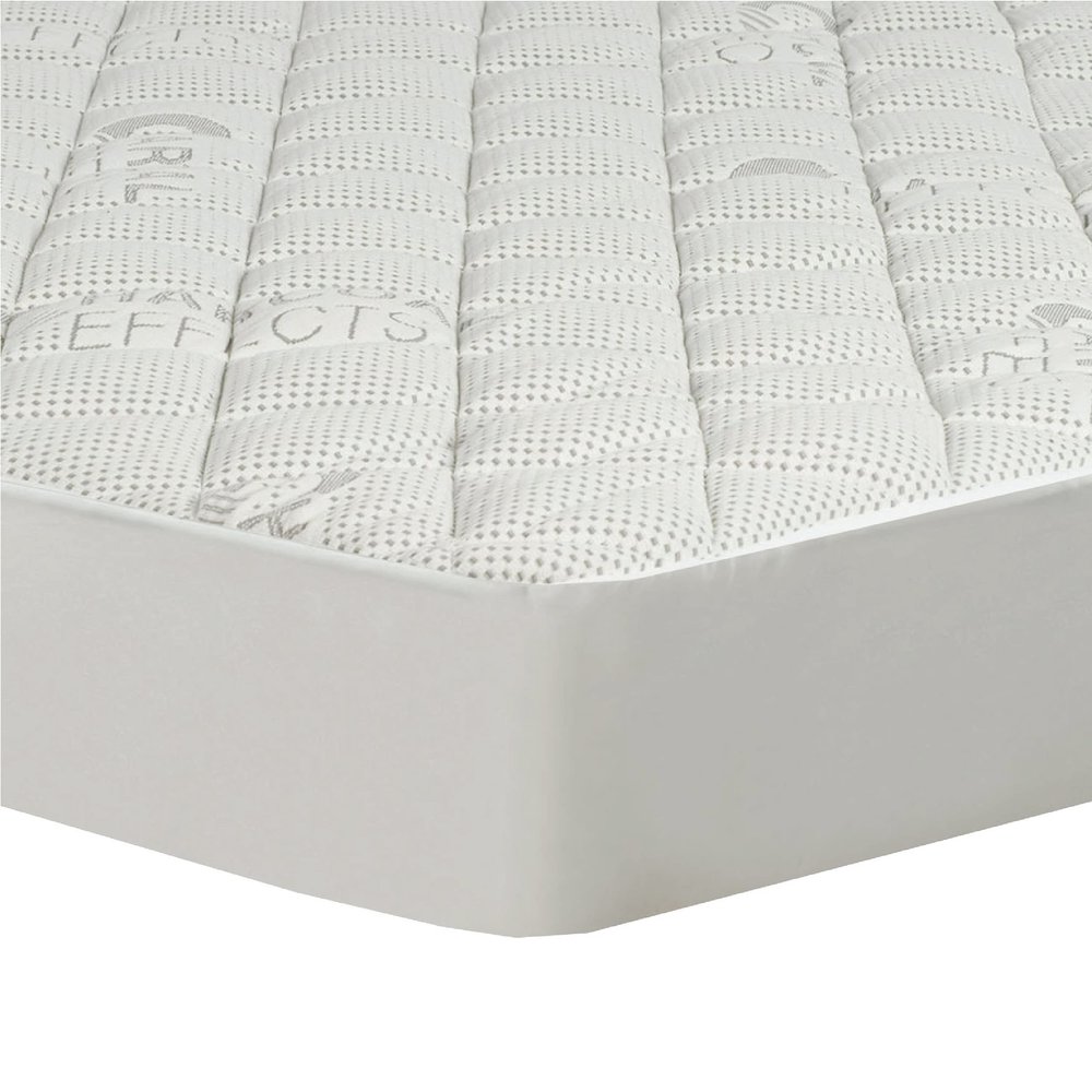 All-in-One Water-Resistant Charcoal Effects Odor Control and Cooling Fitted Mattress Pad, Queen,White
