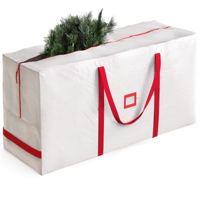 Zober Large Christmas Tree Storage Bag - Fits 9 Ft Artificial Trees - Plastic, Waterproof Christmas Tree Bag For Storage Box For Xmas - Strong, Durable Handles - Label Card Slot - White