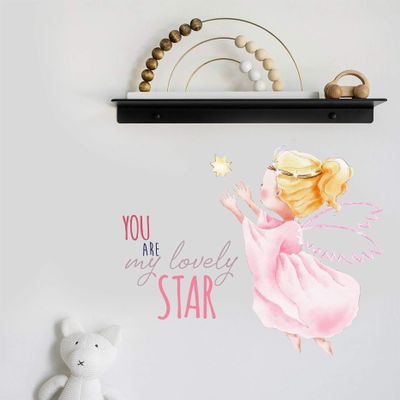 waldo Angel Wall Decal - Princess Wall Decor - WM20. Removable Nursery Wall Decal for Baby Room - Mural Wall Decal for Girls. You are my Lovely Star (Wide 40" x 33" Height)