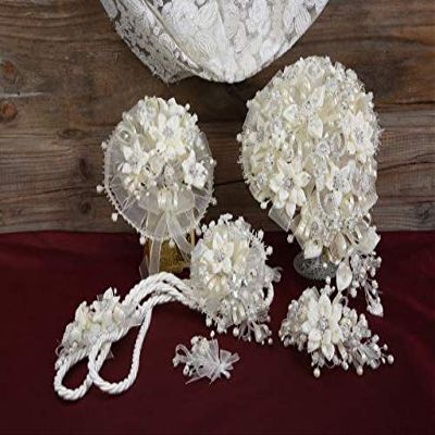 A&C Quinceaeras and more Wedding Bouquet Wedding Lasso Wedding Hair Piece 3506 (White)